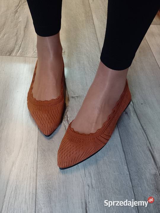 39 Brązowe dzianinowe baleriny wieczorowe NOWE Balerinki Kraków sprzedam