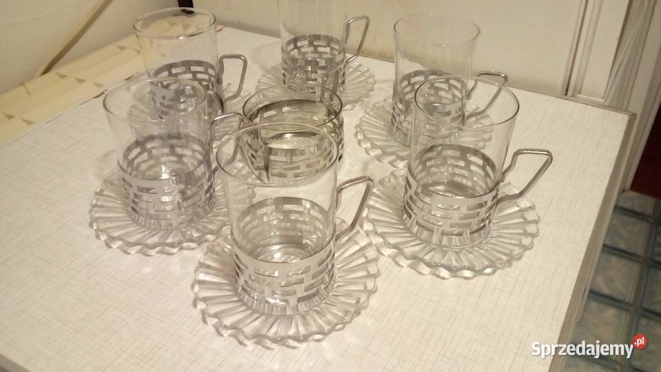 Szklanki w koszyczkach metalowych niklowanych 6 mazowieckie Warszawa