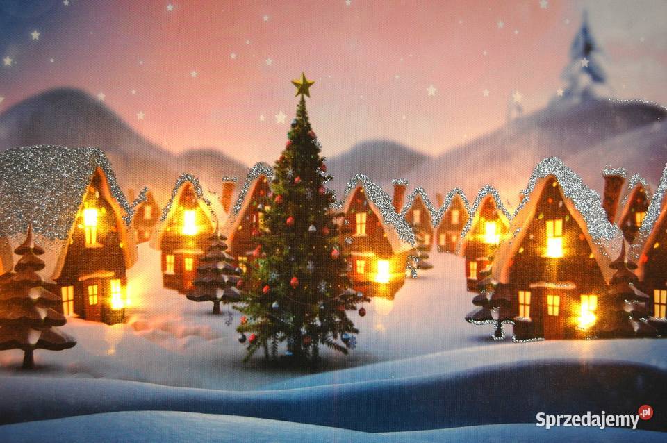 Jysk obraz podświetlany LED świąteczna wioska wielokolorowy Boże Narodzenie Lublin