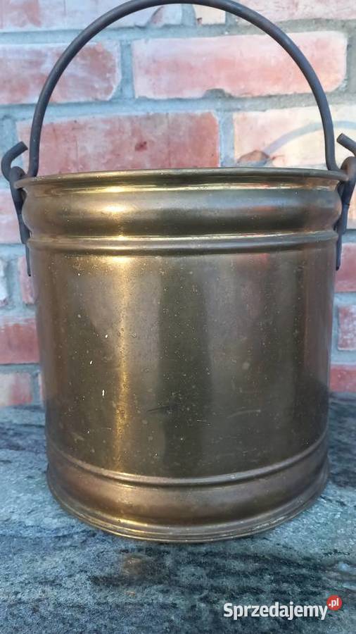 Garnek metalowy antyczny z uchwytem Doniczka Gawroniec