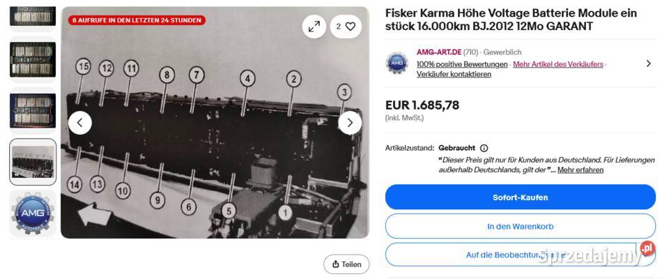Baterie Bateria 16tkm Fisker Karma 2012 Moduł Grodzisk Mazowiecki