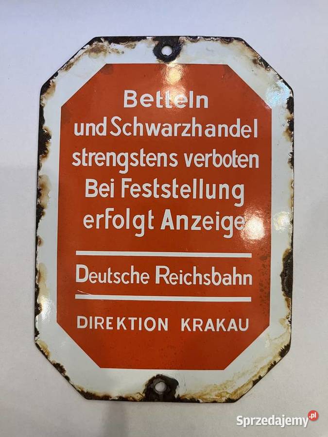 Niemiecka tablica szyld emaliowany zakaz handlu Kraków