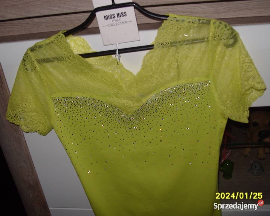 Limonkowa koronka cyrkonie NOWA MISS KISS rSM Bluzki i koszule wielkopolskie Rawicz