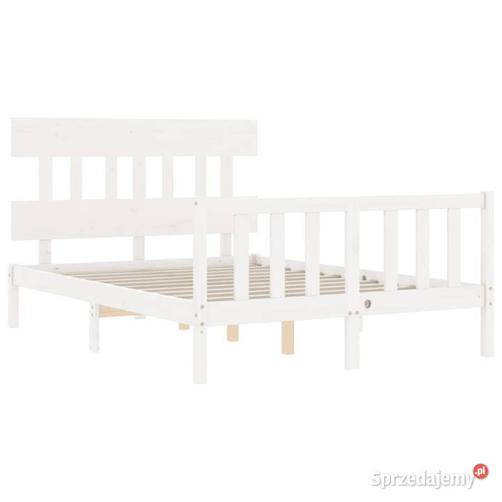 Rama łóżka z wezgłowiem biała lite drewno 125cm