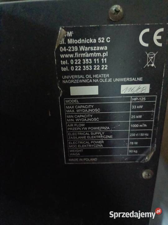Piec na olejnagrzewnica olejowa Hiton HP125W Zgierz
