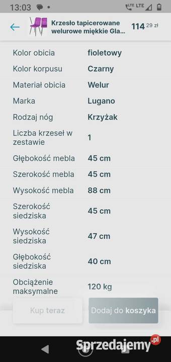 Krzesła welurowe fioletowe Wejherowo