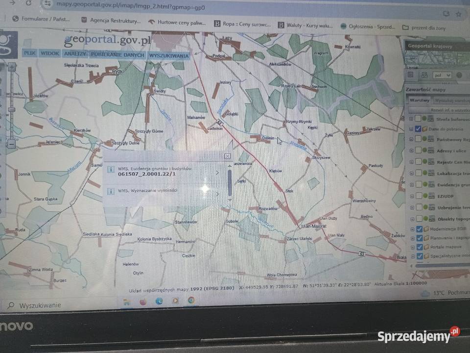 Działka drodze krajowej 63 o pow 76ar Łuków Sprzedaż Kolonia Domaszewnica