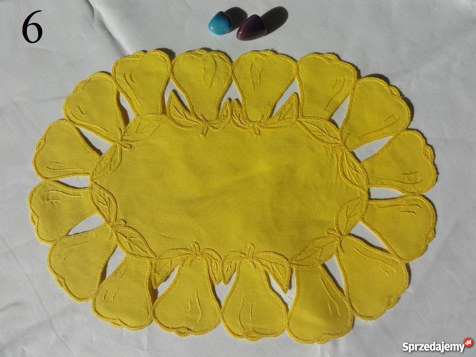 Serwetki kolorowe żółte wyszywane haft Richelieu Lublin