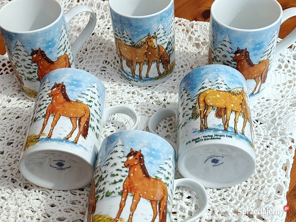 Porcelana Gilitzer kubki wzór konie
