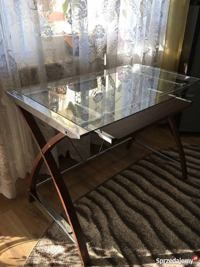 Biurko pod komputer zadbane szkło drewno Tychy 100cm Stoły, krzesła, biurka