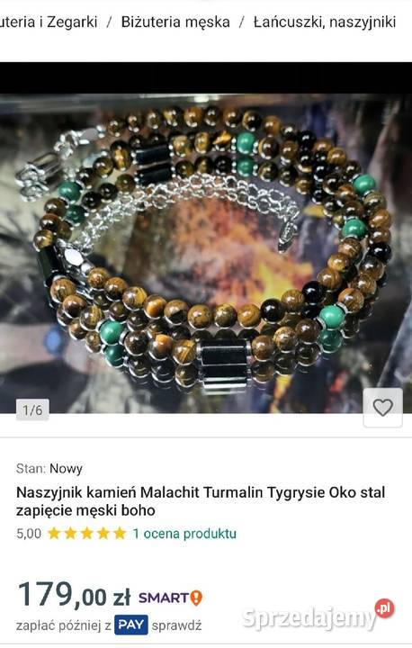 NASZYJNIK KAMIEŃ MALACHIT TURMALIN TYGRYSIE OKO sprzedam