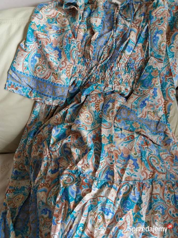 Sukienka boho 30 jedwab naturalny 9 kolorów duży brązowy/beżowy Odzież damska