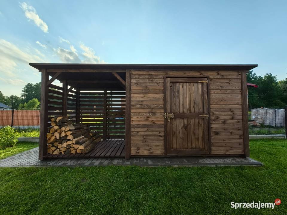 Domek ogrodowy drewniany 3x15m z drewutnią na