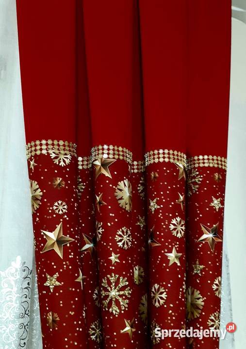 Zasłony świąteczne w kolorze czerwonym ze złotem Mława