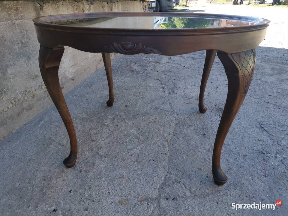 Stylowy stół z drewna z blatem ze szkła i Meble Wałbrzych