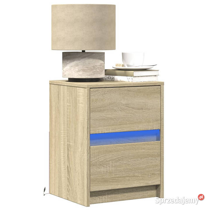Szafki nocne z LED 2 dąb sonoma materiał Warszawa