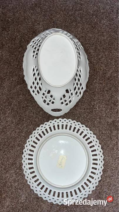 Patera z ażurem Nenufary Biała porcelana złocona