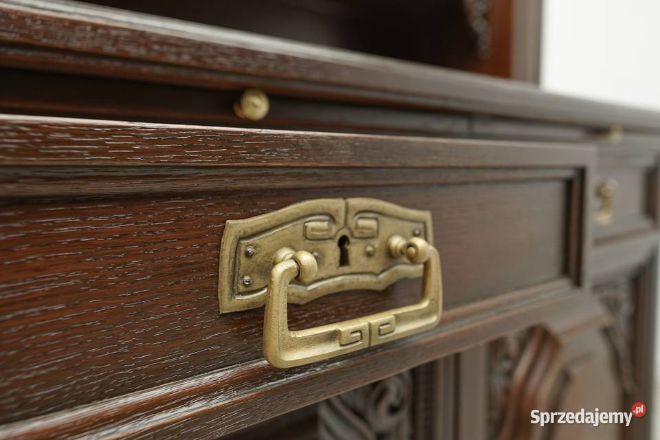 Secesyjny dębowy kredens z końca XIX w renowacji wielkopolskie Jerka