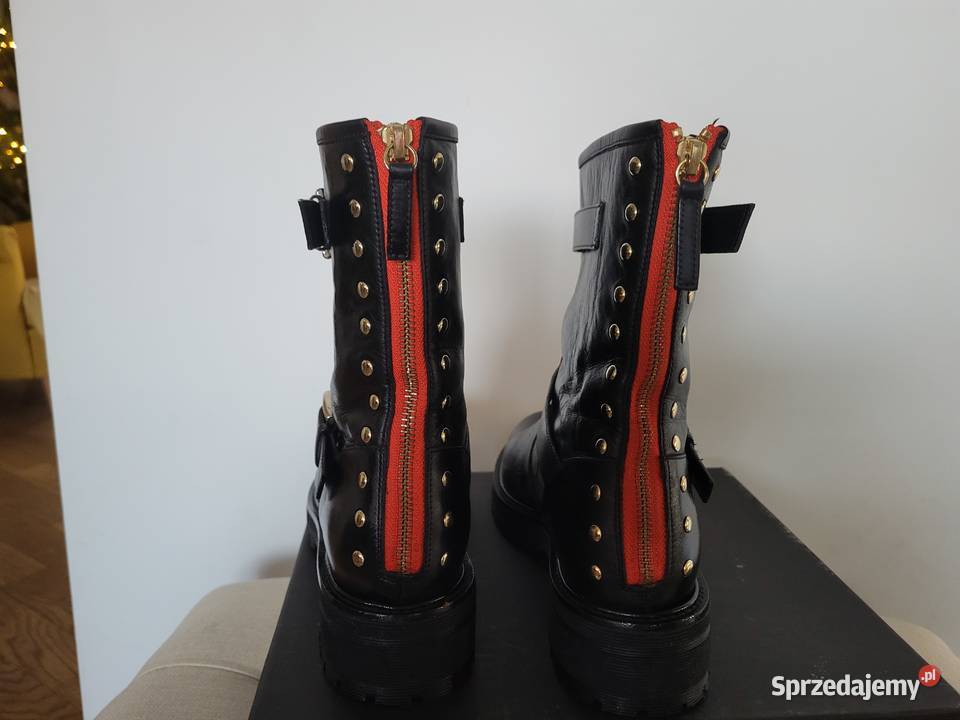 Czarne skórzane botki biker firmy Vicini r39 skóra Tychy