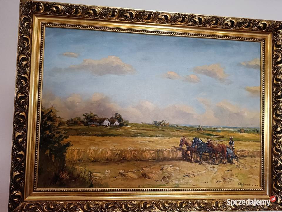 Duży obraz olejny na płótnie w pięknej ramie kujawsko-pomorskie