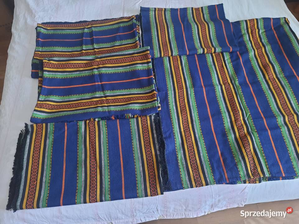Narzuty pasiaki ludowe wzory 5 sztuk Tkaniny warmińsko-mazurskie Morąg
