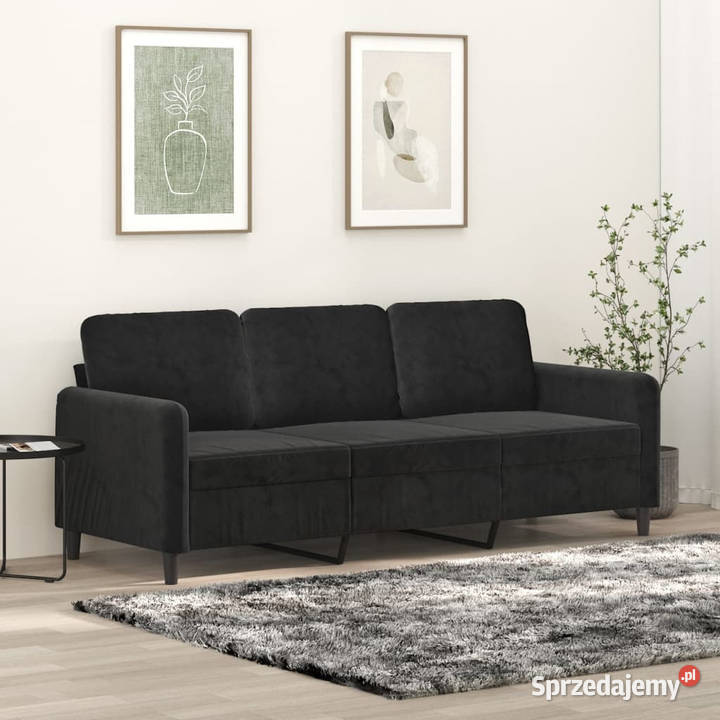 Sofa 3osobowa czarny 180 tapicerowana aksamitem mazowieckie Warszawa