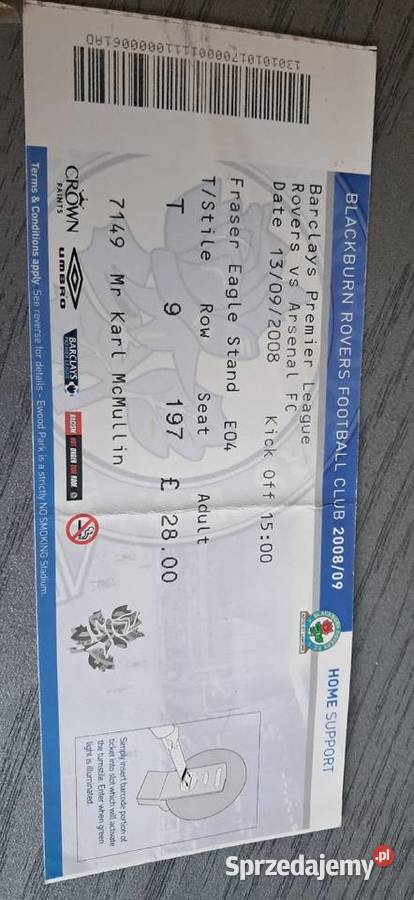 Bilet Rovers Arsenal 2008 Bilety Gliwice