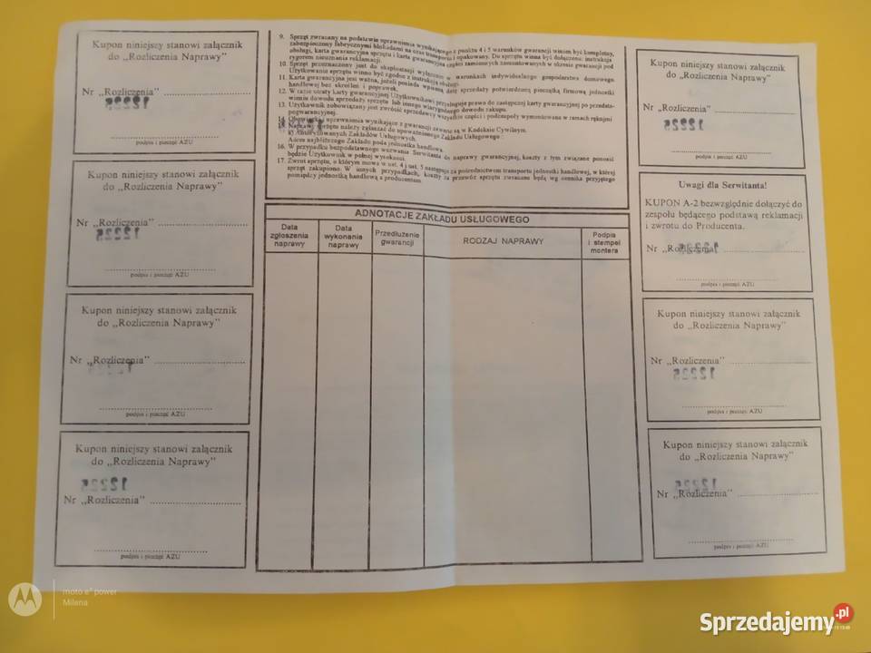 Sprzedam stary dokument Zamex Zamrażarka warunki Książki i Podręczniki sprzedam