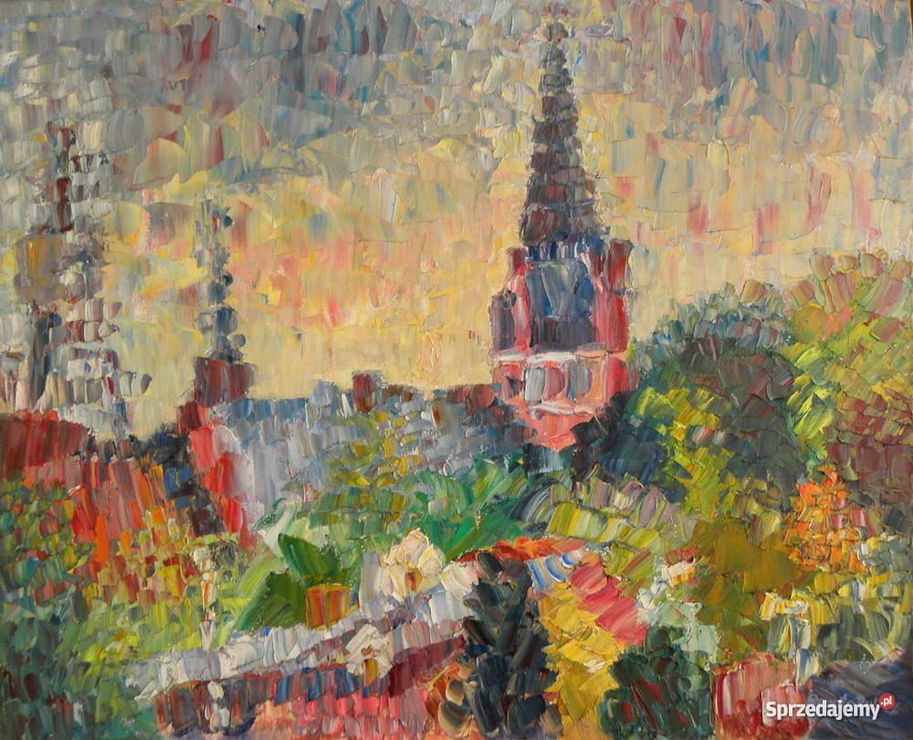 Kościół w Ełku obraz olej płótno werniks 65x50 2 Warszawa