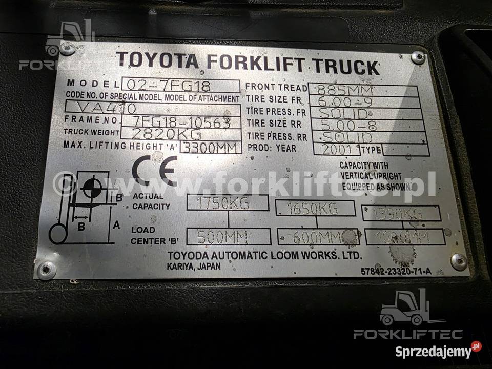 Wózek Widłowy TOYOTA 7FG18 Przesuw boczny TOYOTA sprzedam