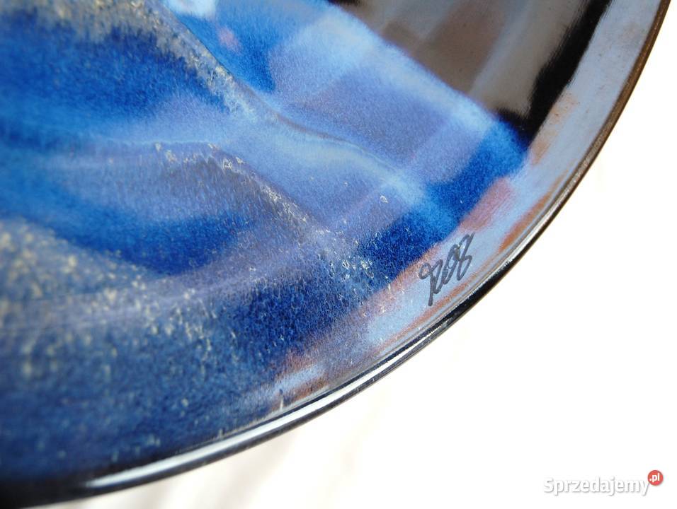 Talerz ścienny patera kamionka ręcznie malowana lubelskie Lublin