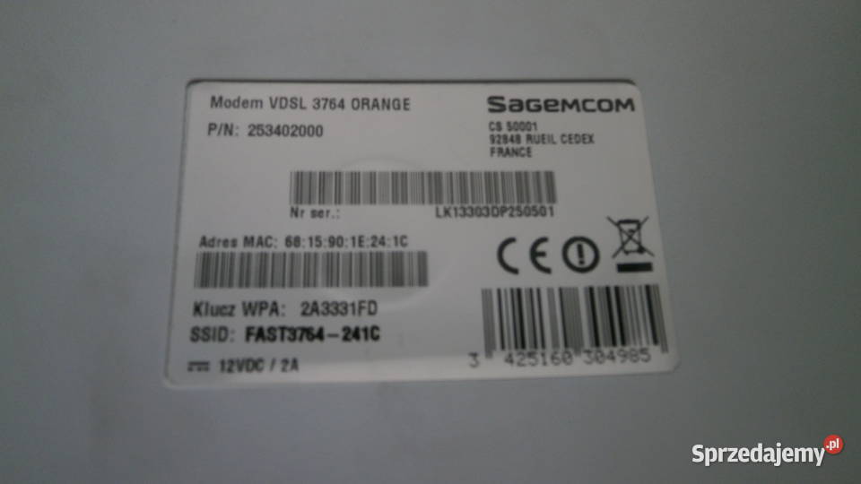 sagemcom modem vdsl 3764 orange uszkodzony modem Internet i komunikacja