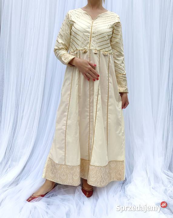 Indyjska suknia sukienka L 40 beżowa złota złoty Szczecin