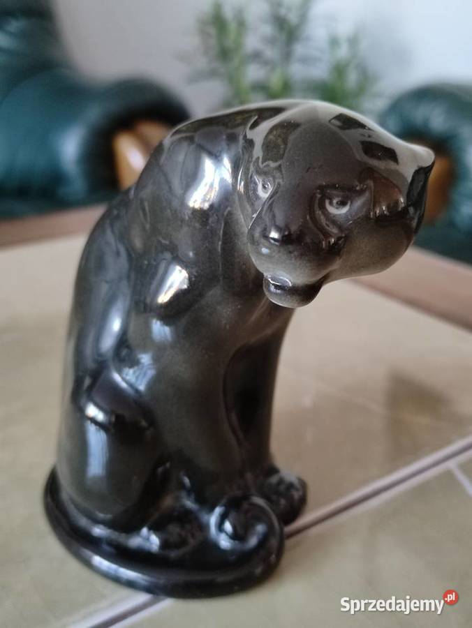 Figurka porcelanowa Czarną pantera LFZ Łomonosow Janów Lubelski