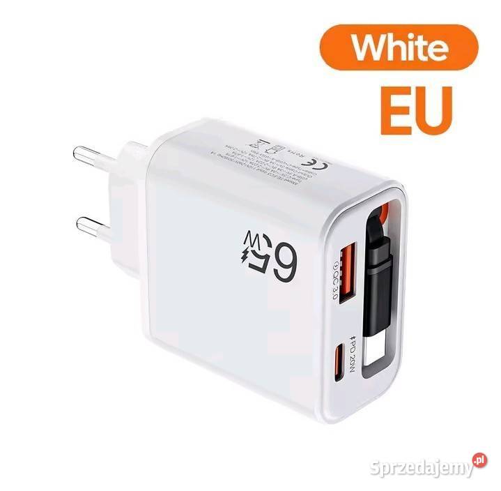 Ładowarka sieciowa USB C 65W z wysuwanym kablem Koronowo