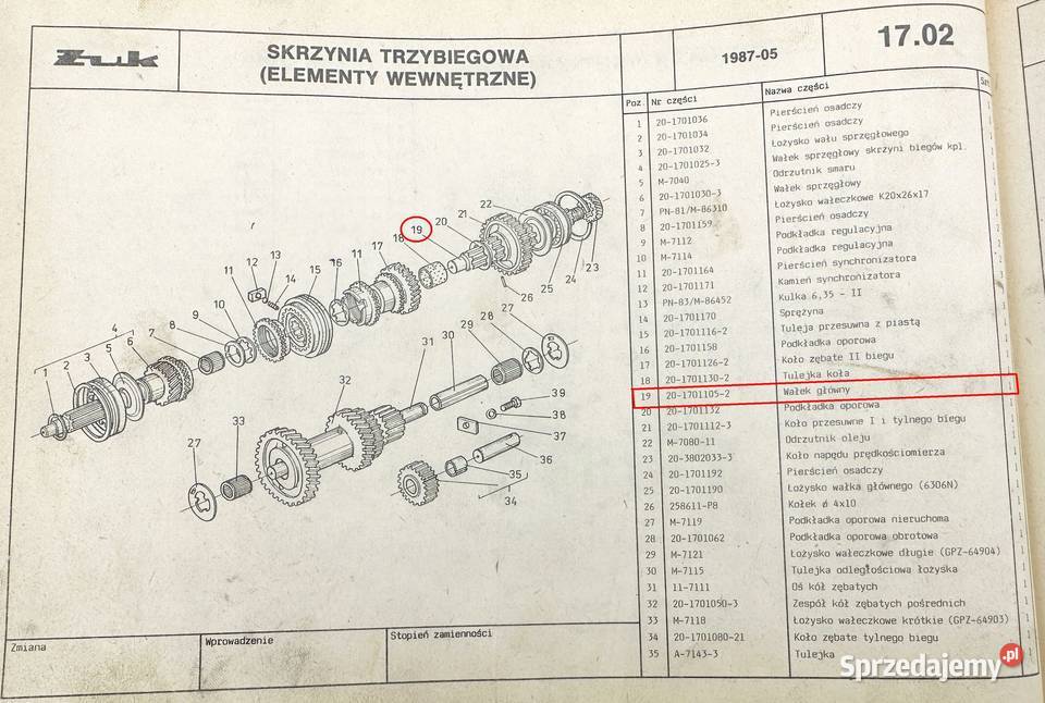 Wałek główny fi20 skrzyni biegów 3 biegi Żuk Żary
