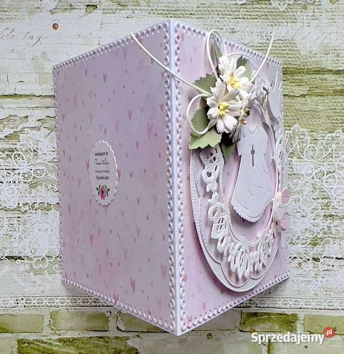 Kartka na Chrzest dziewczynki ręcznie robiona w podkarpackie
