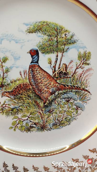 Talerz vintage porcelana kostna ptaki bażanty lubelskie Zamość sprzedam