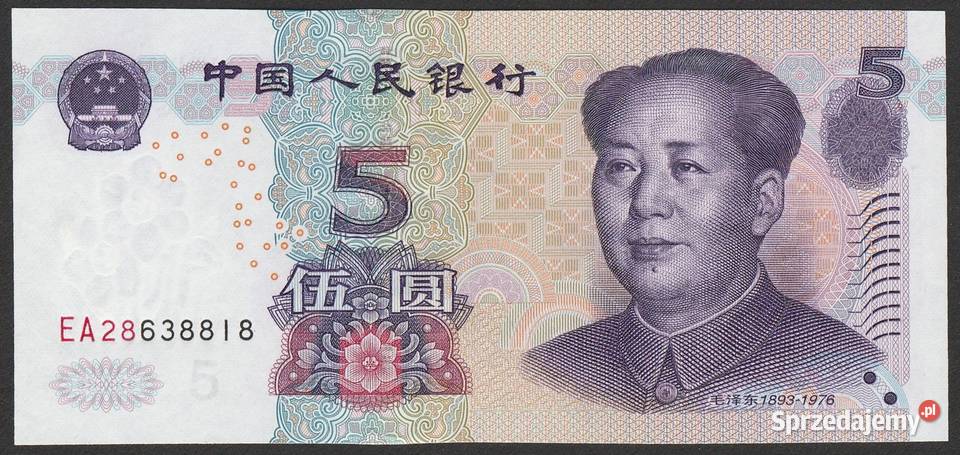 Chiny 5 juan 2005 Mao Tse Tung stan bankowy UNC Łódź