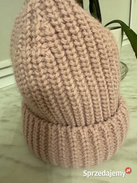 Czapka różowa damska z akrylu dzianina beani