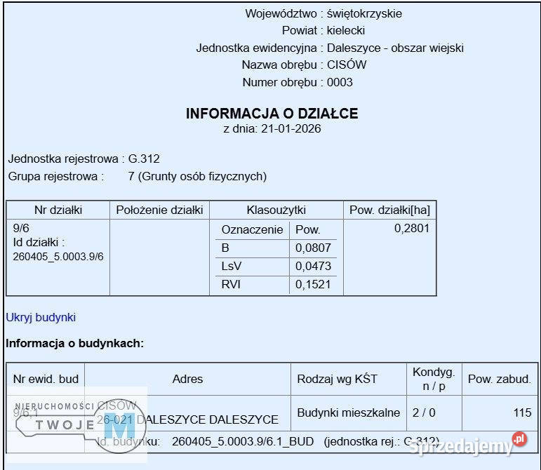 Dom 115m2 Daleszyce 2801m2 sprzedam