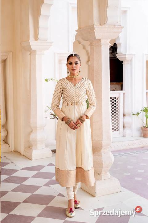 Indyjska suknia sukienka L 40 beżowa złota złoty Szczecin