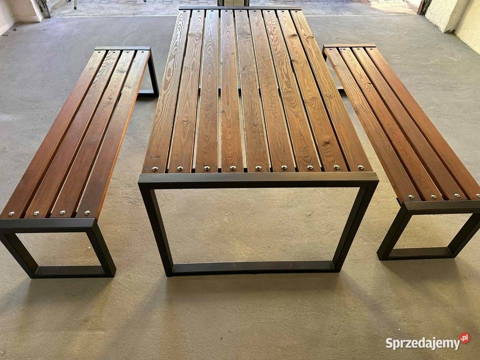 Ręcznie wykonany komplet ogrodowy stół 2 ławki Biłgoraj