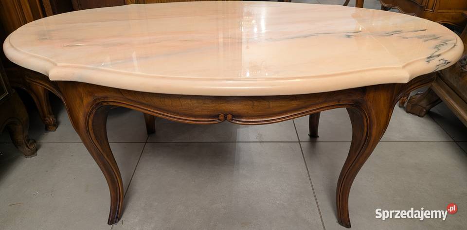 Piękny orzechowy stolik ludwikowski z marmurem Dąbrowa Górnicza