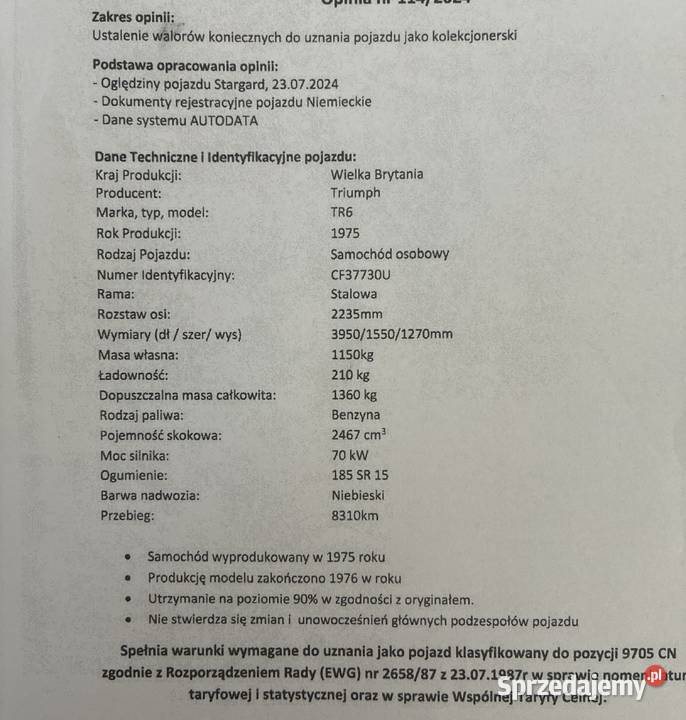 Triumph TR6 Cabrio kolekcjonerski Rok produkcji 1975 zachodniopomorskie