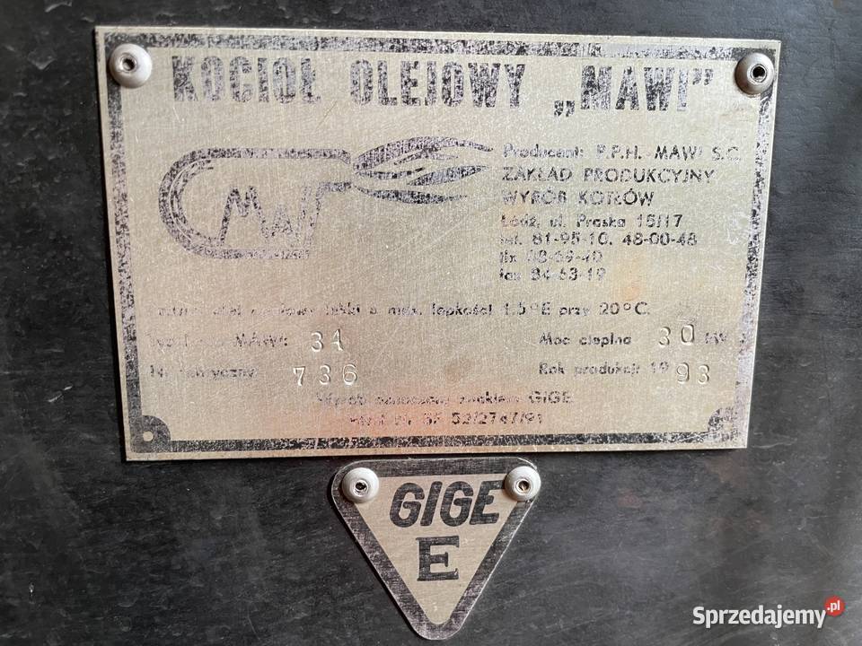 Kocioł olejowy firmy MAWI 30 kW plus 2 zbiorniki Radomsko