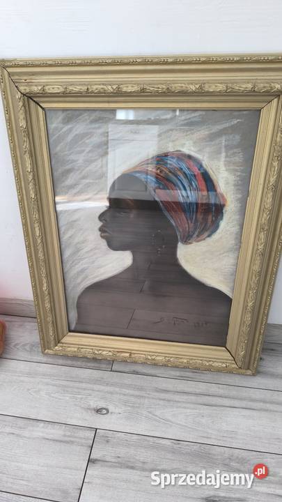 Stary oryginalny obraz pastela porter afrykanki Malarstwo Łódź sprzedam