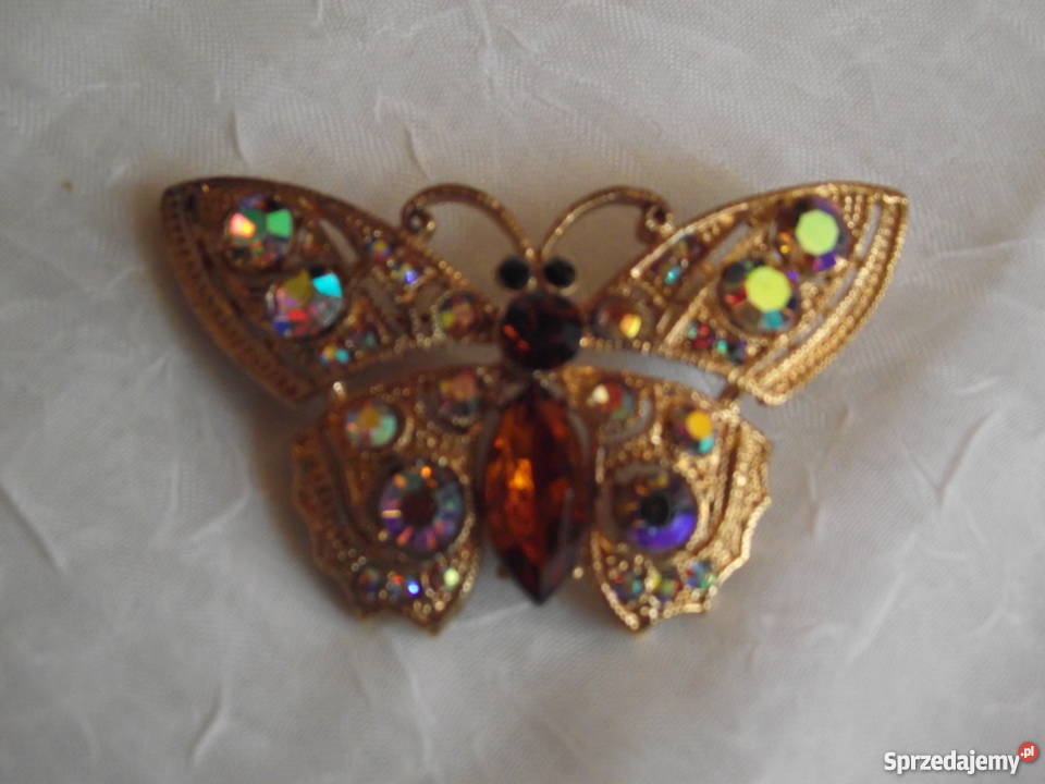 BOGATO ZŁOCONA BROSZA MOTYLA Z PIĘKNYMI pozłacane Piła