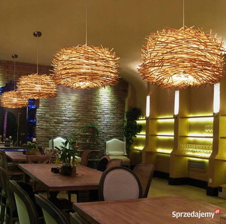 LAMPA WISZĄCA BOHO BAMBUSOWA GNIAZDO Drewniana
