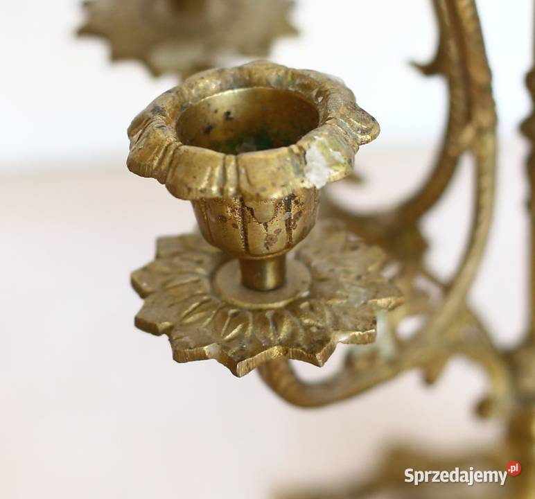 Mosiężny ozdobny świecznik 5 ramienny kandelabr Gdańsk
